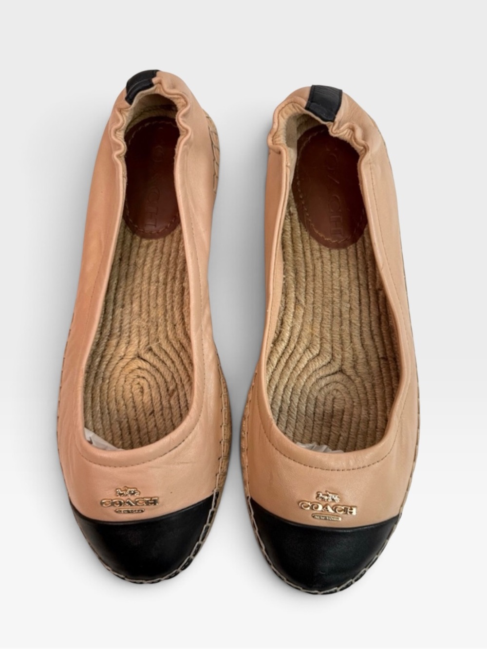 COACH Women's Two-Tone Leather Ballet Flats in Nude and Black Size 7